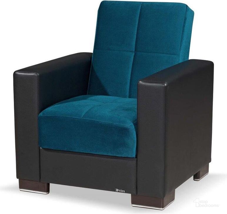 The appearance of Armada Upholstered Convertible Armchair with Storage In Blue ARM-AC-17 designed by Casamode in the modern / contemporary interior design. This blue piece of furniture  was selected by 1StopBedrooms from Armada Collection to add a touch of cosiness and style into your home. Sku: ARM-AC-17. Material: Microfiber. Product Type: Arm Chair. Image1