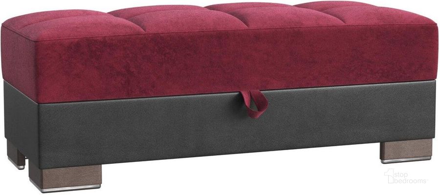 The appearance of Armada Upholstered Ottoman with Storage In Burgundy designed by Casamode in the modern / contemporary interior design. This burgundy piece of furniture  was selected by 1StopBedrooms from Armada Collection to add a touch of cosiness and style into your home. Sku: ARM-O-10. Material: Microfiber. Product Type: Ottoman. Image1