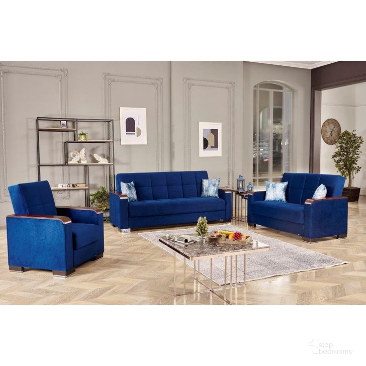 The appearance of Armada X Upholstered Convertible Wood Trimmed Armchair with Storage In Blue ARM-W-AC-304 designed by Casamode in the modern / contemporary interior design. This blue piece of furniture  was selected by 1StopBedrooms from Armada X Collection to add a touch of cosiness and style into your home. Sku: ARM-W-AC-304. Material: Microfiber. Product Type: Arm Chair. Image1