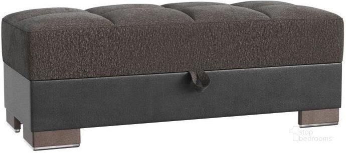 The appearance of Armada X Upholstered Convertible Wood Trimmed Ottoman with Storage In Black and Dark Gray designed by Casamode in the modern / contemporary interior design. This black and dark gray piece of furniture  was selected by 1StopBedrooms from Armada X Collection to add a touch of cosiness and style into your home. Sku: ARM-W-O-318. Product Type: Ottoman. Material: Chenille. Image1