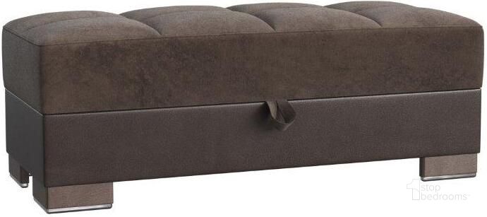 The appearance of Armada X Upholstered Convertible Wood Trimmed Ottoman with Storage In Brown ARM-W-O-307 designed by Casamode in the modern / contemporary interior design. This brown piece of furniture  was selected by 1StopBedrooms from Armada X Collection to add a touch of cosiness and style into your home. Sku: ARM-W-O-307. Material: Microfiber. Product Type: Ottoman. Image1