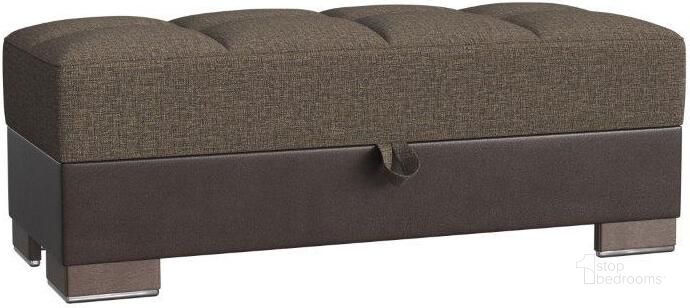 The appearance of Armada X Upholstered Convertible Wood Trimmed Ottoman with Storage In Brown ARM-W-O-314 designed by Casamode in the modern / contemporary interior design. This brown piece of furniture  was selected by 1StopBedrooms from Armada X Collection to add a touch of cosiness and style into your home. Sku: ARM-W-O-314. Product Type: Ottoman. Material: Chenille. Image1