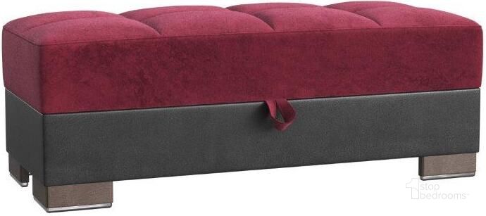 The appearance of Armada X Upholstered Convertible Wood Trimmed Ottoman with Storage In Burgundy designed by Casamode in the modern / contemporary interior design. This burgundy piece of furniture  was selected by 1StopBedrooms from Armada X Collection to add a touch of cosiness and style into your home. Sku: ARM-W-O-310. Material: Microfiber. Product Type: Ottoman. Image1