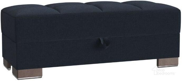 The appearance of Armada X Upholstered Convertible Wood Trimmed Ottoman with Storage In Dark Blue designed by Casamode in the modern / contemporary interior design. This denim blue piece of furniture  was selected by 1StopBedrooms from Armada X Collection to add a touch of cosiness and style into your home. Sku: ARM-W-O-311. Product Type: Ottoman. Material: Chenille. Image1