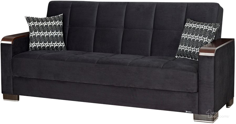 The appearance of Armada X Upholstered Convertible Wood Trimmed Sofabed with Storage In Black ARM-W-SB-303 designed by Casamode in the modern / contemporary interior design. This black piece of furniture  was selected by 1StopBedrooms from Armada X Collection to add a touch of cosiness and style into your home. Sku: ARM-W-SB-303. Material: Microfiber. Product Type: Sofa Bed. Image1