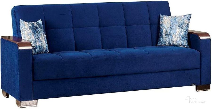 The appearance of Armada X Upholstered Convertible Wood Trimmed Sofabed with Storage In Blue ARM-W-SB-304 designed by Casamode in the modern / contemporary interior design. This blue piece of furniture  was selected by 1StopBedrooms from Armada X Collection to add a touch of cosiness and style into your home. Sku: ARM-W-SB-304. Material: Microfiber. Product Type: Sofa Bed. Image1
