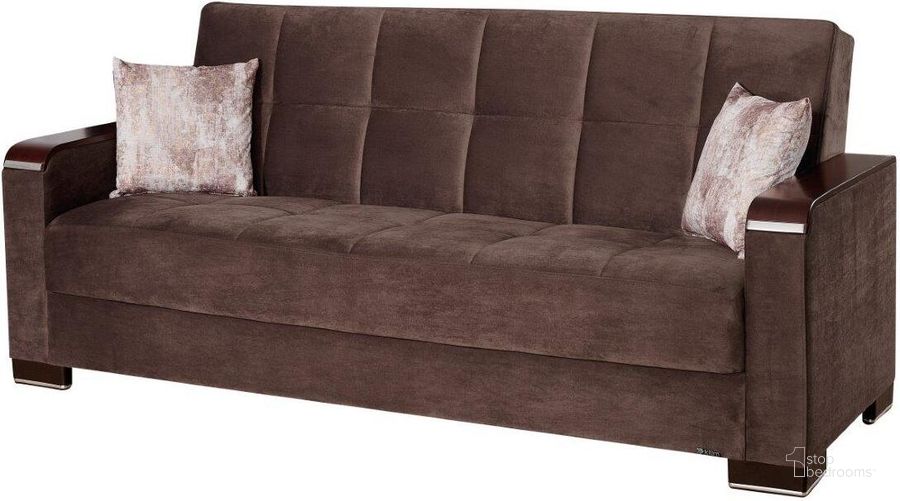 The appearance of Armada X Upholstered Convertible Wood Trimmed Sofabed with Storage In Brown ARM-W-SB-308 designed by Casamode in the modern / contemporary interior design. This brown piece of furniture  was selected by 1StopBedrooms from Armada X Collection to add a touch of cosiness and style into your home. Sku: ARM-W-SB-308. Material: Microfiber. Product Type: Sofa Bed. Image1
