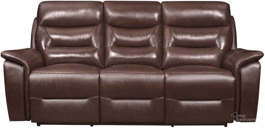 Montague Dual Power Headrest And Lumbar Support Reclining Sofa In Genuine  Brown Leather by Armen Living