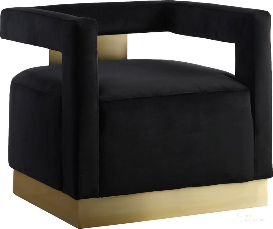 The appearance of Armani Black Velvet Accent Chair 597Black designed by Meridian in the modern / contemporary interior design. This black velvet piece of furniture  was selected by 1StopBedrooms from Armani Collection to add a touch of cosiness and style into your home. Sku: 597Black. Product Type: Accent Chair. Material: Velvet. Image1