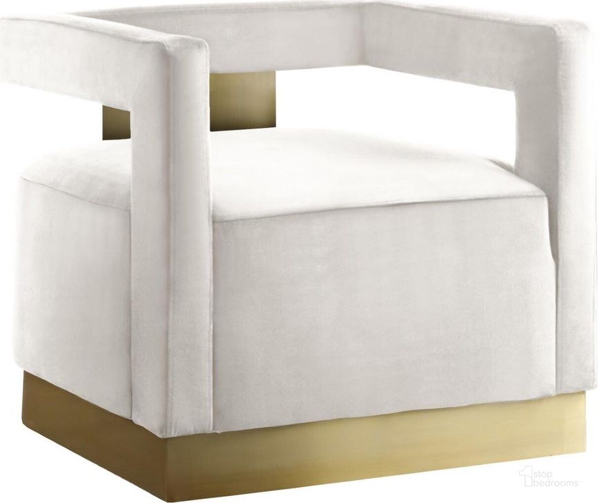 The appearance of Armani Cream Velvet Accent Chair designed by Meridian in the modern / contemporary interior design. This cream velvet piece of furniture  was selected by 1StopBedrooms from Armani Collection to add a touch of cosiness and style into your home. Sku: 597Cream. Product Type: Accent Chair. Material: Velvet. Image1