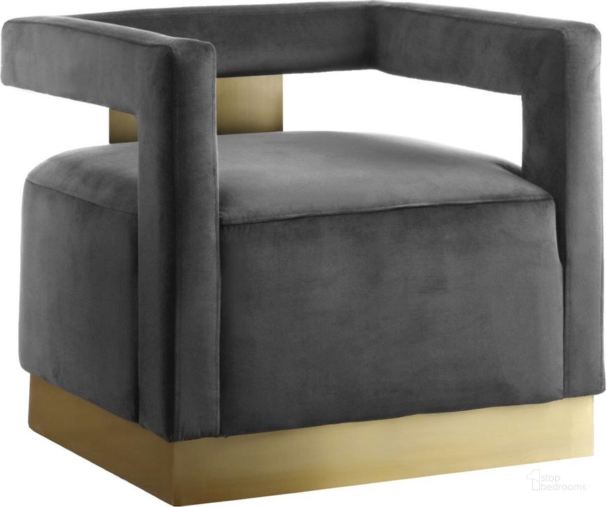The appearance of Armani Grey Velvet Accent Chair designed by Meridian in the modern / contemporary interior design. This grey velvet piece of furniture  was selected by 1StopBedrooms from Armani Collection to add a touch of cosiness and style into your home. Sku: 597Grey. Product Type: Accent Chair. Material: Velvet. Image1