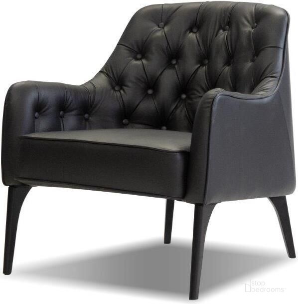 The appearance of Armchair Ellington Black Leather/Black Wood Legs designed by Mobital in the modern / contemporary interior design. This black piece of furniture  was selected by 1StopBedrooms from Ellington Collection to add a touch of cosiness and style into your home. Sku: LAR-ELLI-BLAC-BLACK. Product Type: Accent Chair. Material: Pine. Image1