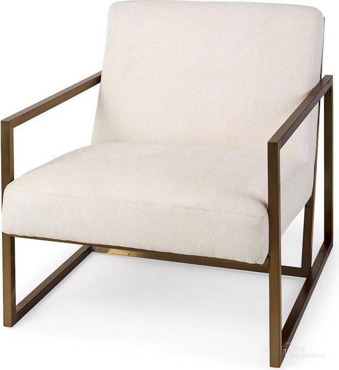 The appearance of Armelle Cream Fabric Seat With Gold Metal Frame Accent Chair designed by Mercana in the modern / contemporary interior design. This brown and cream piece of furniture  was selected by 1StopBedrooms from Armelle Collection to add a touch of cosiness and style into your home. Sku: 69450. Material: Metal. Product Type: Accent Chair. Image1