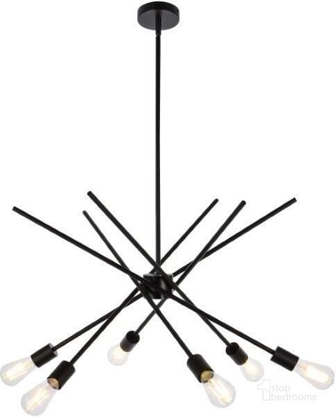 The appearance of Armin 6 Lights Pendant In Black With Brass designed by Elegant Lighting in the transitional interior design. This black piece of furniture  was selected by 1StopBedrooms from Armin Collection to add a touch of cosiness and style into your home. Sku: LD7054D32BRB. Material: Metal. Product Type: Pendant Lighting. Image1