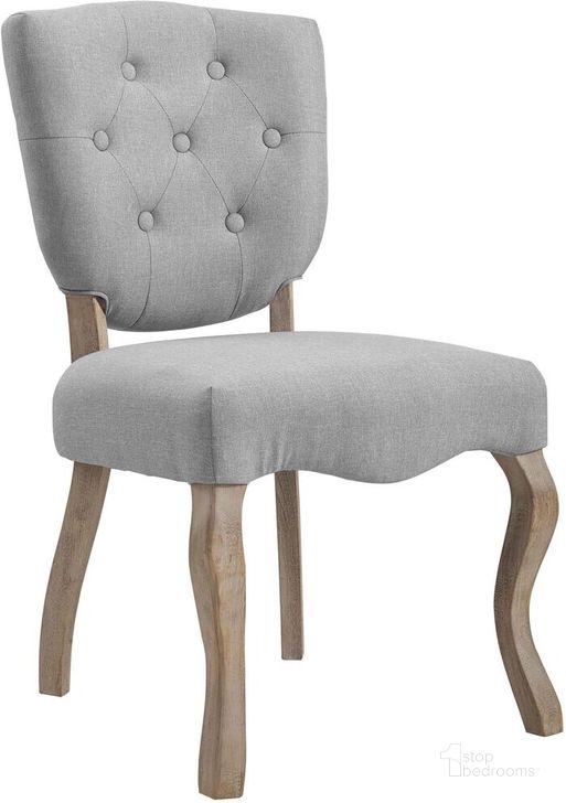 The appearance of Array Vintage French Upholstered Dining Side Chair In Light Gray designed by Modway in the rustic / southwestern interior design. This light gray piece of furniture  was selected by 1StopBedrooms from Array Collection to add a touch of cosiness and style into your home. Sku: EEI-2878-LGR. Material: Fabric. Product Type: Side Chair. Image1