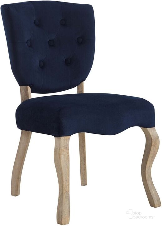 The appearance of Array Vintage French Performance Velvet Dining Side Chair In Midnight Blue designed by Modway in the rustic / southwestern interior design. This midnight blue piece of furniture  was selected by 1StopBedrooms from Array Collection to add a touch of cosiness and style into your home. Sku: EEI-2880-MID. Product Type: Side Chair. Material: Foam. Image1