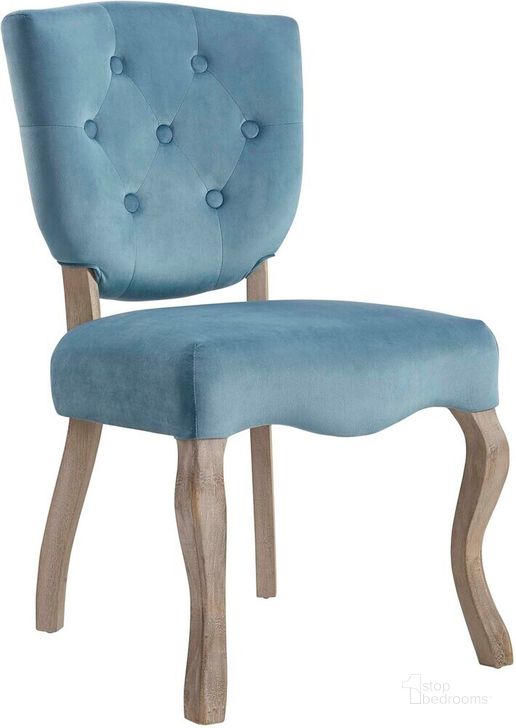 The appearance of Array Vintage French Performance Velvet Dining Side Chair In Sea Blue designed by Modway in the rustic / southwestern interior design. This sea blue piece of furniture  was selected by 1StopBedrooms from Array Collection to add a touch of cosiness and style into your home. Sku: EEI-2880-SEA. Product Type: Side Chair. Material: Foam. Image1