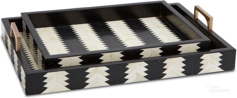 The appearance of Arrow Black and White Tray Set of 2 In Black and White designed by Currey & Company in the modern / contemporary interior design. This black and white piece of furniture  was selected by 1StopBedrooms from Jamie Beckwith Collection to add a touch of cosiness and style into your home. Sku: 1200-0451. Material: Wood. Product Type: Tray. Image1