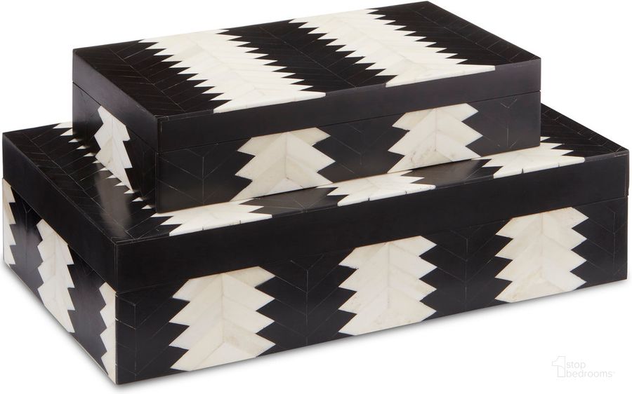 The appearance of Arrow Black Box Set of 2 designed by Currey & Company in the modern / contemporary interior design. This black piece of furniture  was selected by 1StopBedrooms from Jamie Beckwith Collection to add a touch of cosiness and style into your home. Sku: 1200-0450. Material: Wood. Product Type: Box. Image1