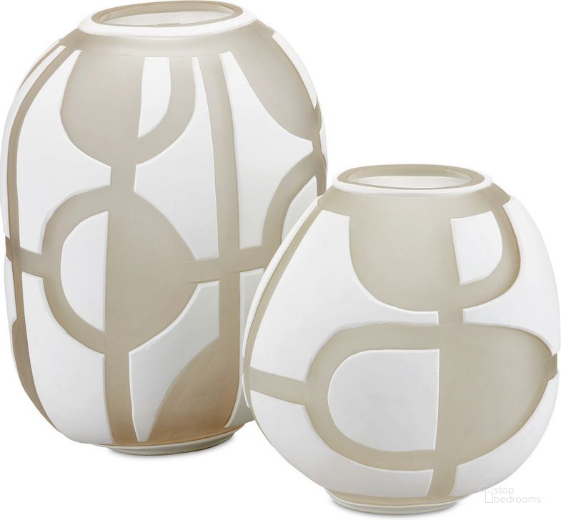 The appearance of Art Decortif Vase Set of 2 In White designed by Currey & Company in the modern / contemporary interior design. This white piece of furniture  was selected by 1StopBedrooms from Art Collection to add a touch of cosiness and style into your home. Sku: 1200-0814. Material: Glass. Product Type: Vase. Image1