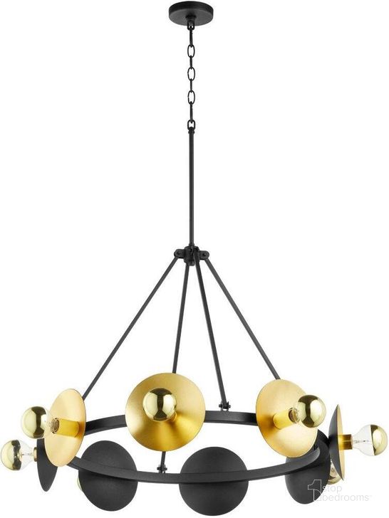 The appearance of Artemis Noir And Gold Leaf Small Chandelier designed by Cyan Design in the modern / contemporary interior design. This black and gold piece of furniture  was selected by 1StopBedrooms from Artemis Collection to add a touch of cosiness and style into your home. Sku: 10980. Product Type: Chandelier. Material: Iron.