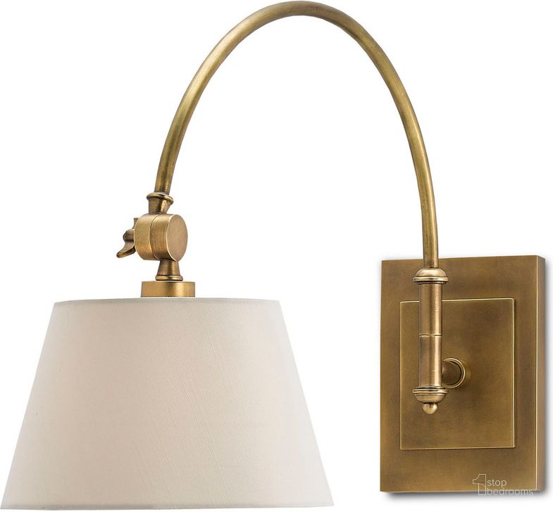 The appearance of Ashby Brass Swing-Arm Sconce With White Shade designed by Currey & Company in the modern / contemporary interior design. This brass piece of furniture  was selected by 1StopBedrooms from Ashby Collection to add a touch of cosiness and style into your home. Sku: 5000-0003. Product Type: Wall Sconce. Material: Brass. Image1