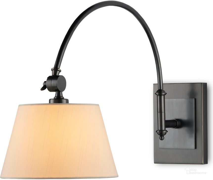 The appearance of Ashby Bronze Swing-Arm Wall Sconce With White Shade designed by Currey & Company in the modern / contemporary interior design. This bronze piece of furniture  was selected by 1StopBedrooms from Ashby Collection to add a touch of cosiness and style into your home. Sku: 5000-0209. Material: Metal. Product Type: Wall Sconce. Image1