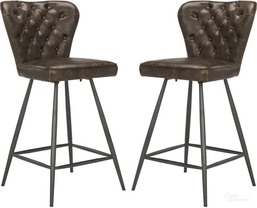 The appearance of Ashby Brown and Black 26 Inch Leather Tufted Swivel Counter Stool designed by Safavieh in the modern / contemporary interior design. This brown piece of furniture  was selected by 1StopBedrooms from Ashby Collection to add a touch of cosiness and style into your home. Sku: FOX1702A-SET2. Material: Steel. Product Type: Barstool. Image1