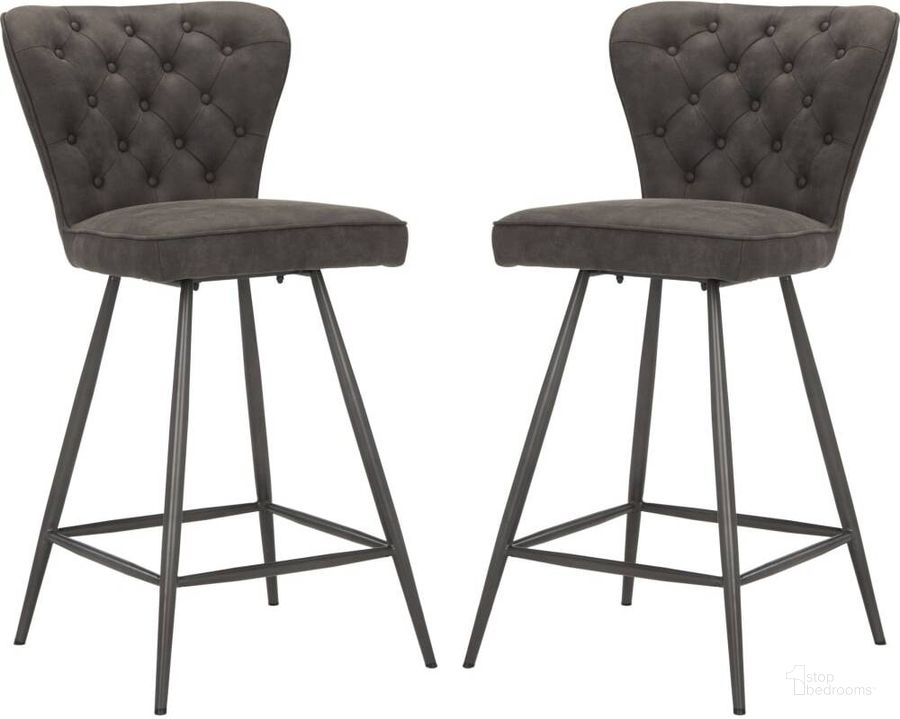 The appearance of Ashby Grey and Black 26 Inch Leather Tufted Swivel Counter Stool designed by Safavieh in the modern / contemporary interior design. This grey piece of furniture  was selected by 1StopBedrooms from Ashby Collection to add a touch of cosiness and style into your home. Sku: FOX1702C-SET2. Material: Steel. Product Type: Barstool. Image1