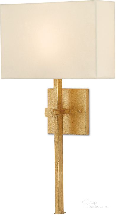 The appearance of Ashdown Gold Wall Sconce With White Shade designed by Currey & Company in the modern / contemporary interior design. This gold piece of furniture  was selected by 1StopBedrooms from Ashdown Collection to add a touch of cosiness and style into your home. Sku: 5900-0005. Product Type: Wall Sconce. Material: Iron. Image1