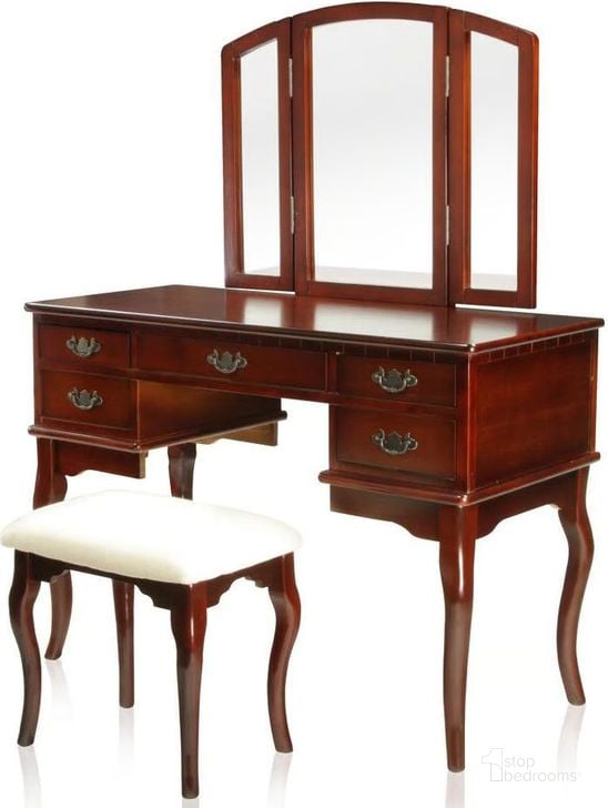 The appearance of Ashland Cherry Vanity Table designed by Furniture of America in the traditional interior design. This brown piece of furniture  was selected by 1StopBedrooms from Ashland Collection to add a touch of cosiness and style into your home. Sku: CM-DK6405CH. Material: Fabric. Product Type: Vanity Desk. Image1