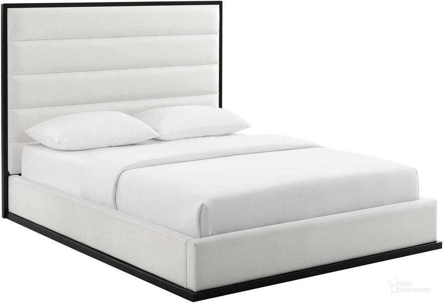 The appearance of Ashland Queen Faux Leather Platform Bed In White designed by Modway in the modern / contemporary interior design. This white piece of furniture  was selected by 1StopBedrooms from Ashland Collection to add a touch of cosiness and style into your home. Sku: MOD-6045-WHI. Bed Type: Platform Bed. Product Type: Platform Bed. Bed Size: Queen. Material: MDF. Image1