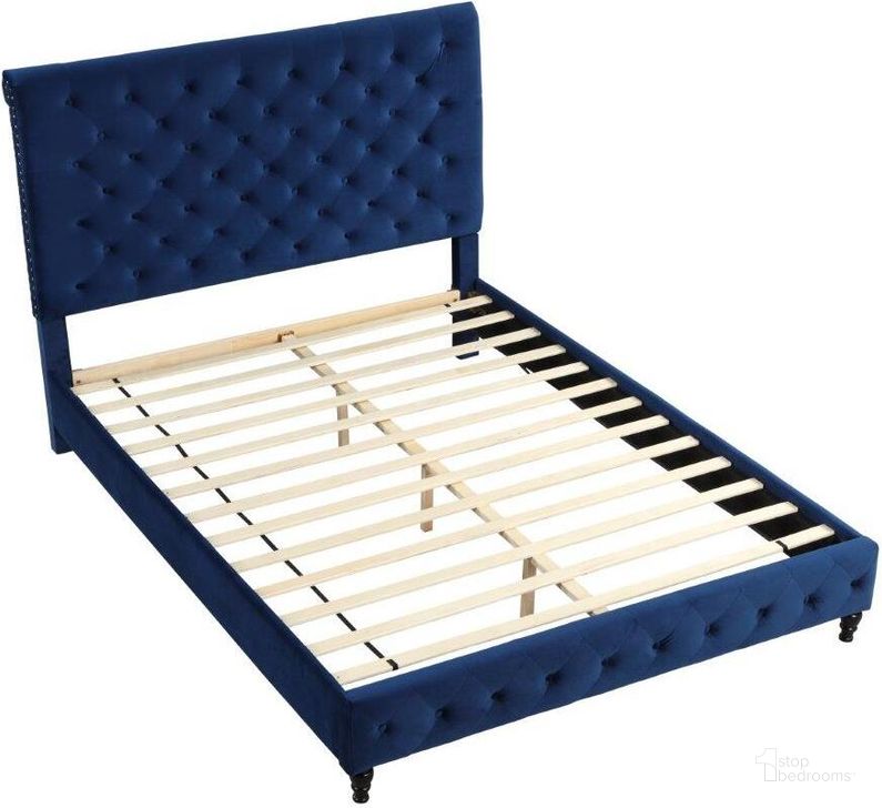 The appearance of Ashley Tufted Velvet Fabric California King Platform Bed In Blue designed by Best Master Furniture in the transitional interior design. This blue piece of furniture  was selected by 1StopBedrooms from Ashley Collection to add a touch of cosiness and style into your home. Sku: YY132VBLCK. Bed Type: Platform Bed. Material: Upholstered. Product Type: Platform Bed. Bed Size: California King. Image1