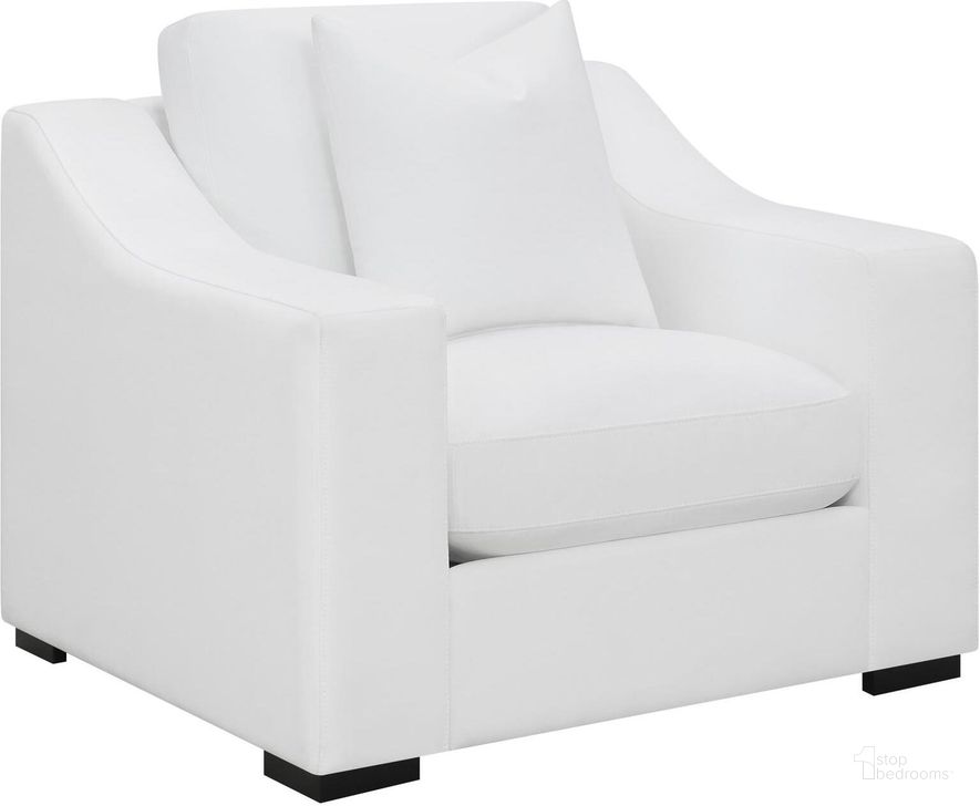 The appearance of Ashlyn Upholstered Sloped Arms Chair White designed by Coaster in the transitional interior design. This white piece of furniture  was selected by 1StopBedrooms from Ashlyn Collection to add a touch of cosiness and style into your home. Sku: 509893. Material: Wood. Product Type: Accent Chair. Image1