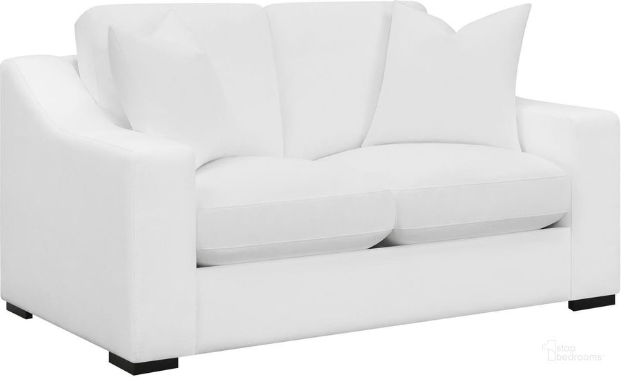 The appearance of Ashlyn Upholstered Sloped Arms Loveseat White designed by Coaster in the modern / contemporary interior design. This white piece of furniture  was selected by 1StopBedrooms from Ashlyn Collection to add a touch of cosiness and style into your home. Sku: 509892. Material: Wood. Product Type: Loveseat. Image1