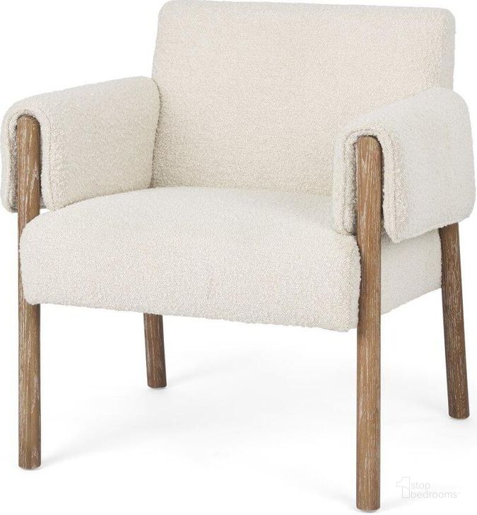 The appearance of Ashton Cream Boucle Fabric With Brown Wood Accent Chair designed by Mercana in the modern / contemporary interior design. This brown and cream piece of furniture  was selected by 1StopBedrooms from Ashton Collection to add a touch of cosiness and style into your home. Sku: 69818. Material: Wood. Product Type: Accent Chair. Image1