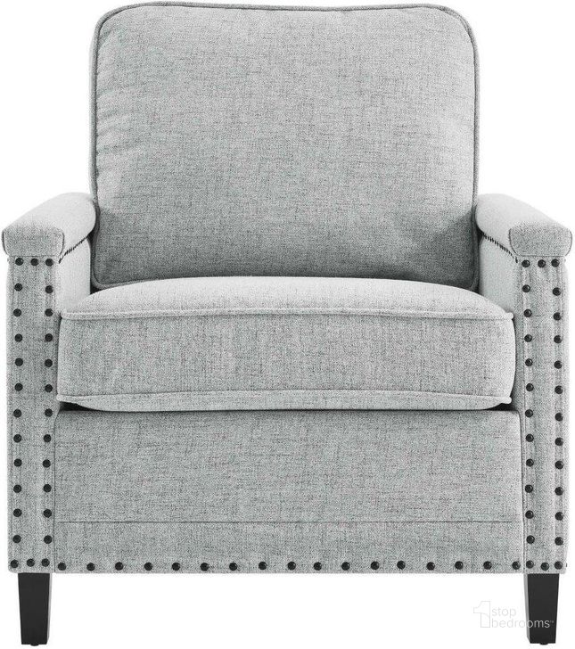 The appearance of Ashton Upholstered Fabric Arm Chair In Light Gray designed by Modway in the modern / contemporary interior design. This light gray piece of furniture  was selected by 1StopBedrooms from Ashton Collection to add a touch of cosiness and style into your home. Sku: EEI-4988-LGR. Material: Metal. Product Type: Arm Chair. Image1
