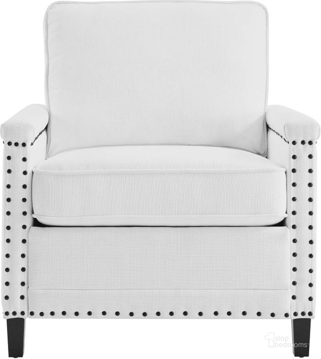 The appearance of Ashton Upholstered Fabric Arm Chair In White designed by Modway in the modern / contemporary interior design. This white piece of furniture  was selected by 1StopBedrooms from Ashton Collection to add a touch of cosiness and style into your home. Sku: EEI-4988-WHI. Material: Metal. Product Type: Arm Chair. Image1