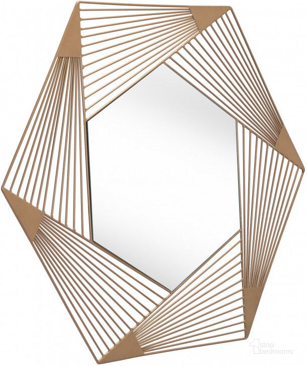 The appearance of Aspect Gold Hxagonal Mirror designed by Zuo Modern in the modern / contemporary interior design. This gold piece of furniture  was selected by 1StopBedrooms from Aspect Collection to add a touch of cosiness and style into your home. Sku: A12205. Material: Steel. Product Type: Accent Mirror. Image1