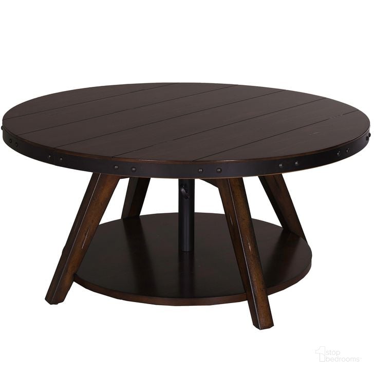 The appearance of Aspen Skies Motion Cocktail Table designed by Liberty in the traditional interior design. This dark brown piece of furniture  was selected by 1StopBedrooms from Aspen Skies Collection to add a touch of cosiness and style into your home. Sku: 316-OT1011. Table Top Shape: Oval. Material: Wood. Product Type: Cocktail Table. Image1