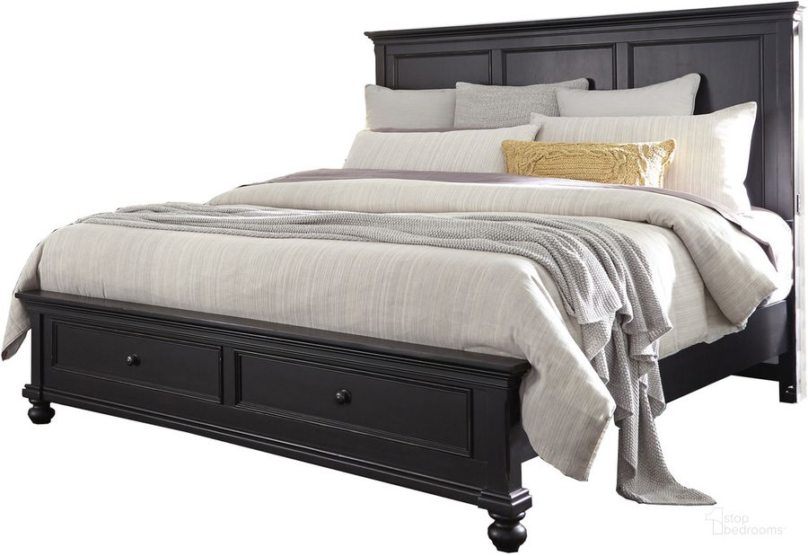 The appearance of Aspenhome Oxford California King Panel Storage Bed In Black designed by Aspenhome in the modern / contemporary interior design. This black piece of furniture  was selected by 1StopBedrooms from Oxford Collection to add a touch of cosiness and style into your home. Sku: I07-415-BLK;I07-407D-BLK;I07-410-BLK. Bed Type: Storage Bed. Material: Wood. Product Type: Storage Bed. Bed Size: California King. Image1