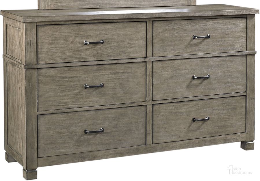 The appearance of Aspenhome Tucker Dresser In Stone I45 453 designed by Aspenhome in the traditional interior design. This stone piece of furniture  was selected by 1StopBedrooms from Tucker Collection to add a touch of cosiness and style into your home. Sku: I45-453. Material: Wood. Product Type: Dresser. Image1