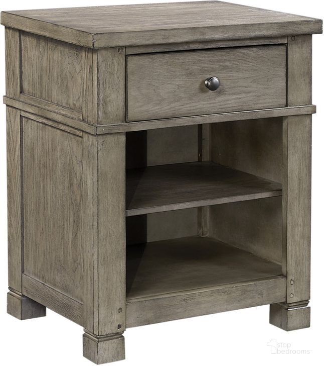 The appearance of Aspenhome Tucker One Drawer Nightstand In Stone I45 451N designed by Aspenhome in the traditional interior design. This stone piece of furniture  was selected by 1StopBedrooms from Tucker Collection to add a touch of cosiness and style into your home. Sku: I45-451N. Material: Wood. Product Type: Nightstand. Image1