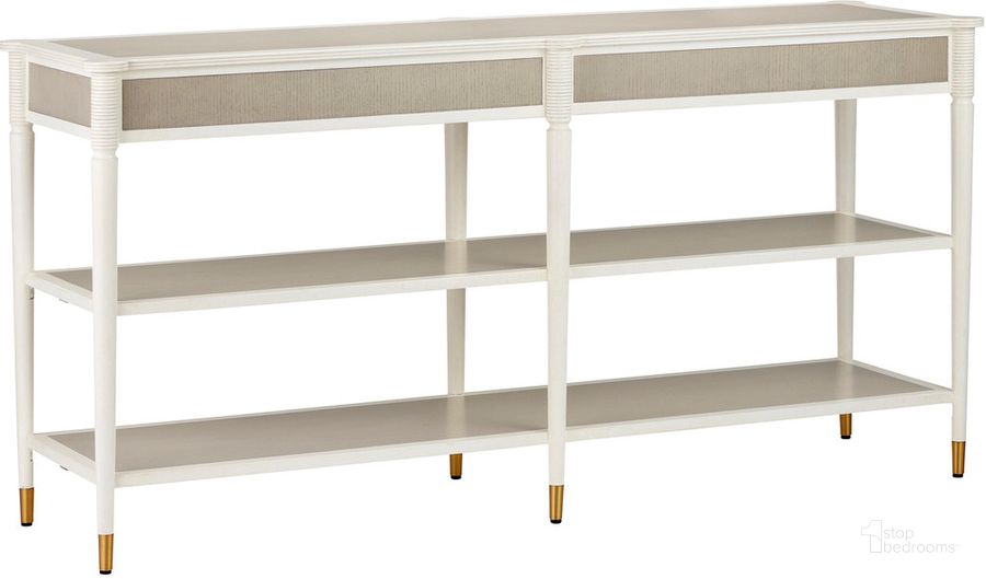 The appearance of Aster Console Table In Off White designed by Currey & Company in the traditional interior design. This off white piece of furniture  was selected by 1StopBedrooms from Aster Collection to add a touch of cosiness and style into your home. Sku: 3000-0263. Product Type: Console Table. Material: Brass. Image1