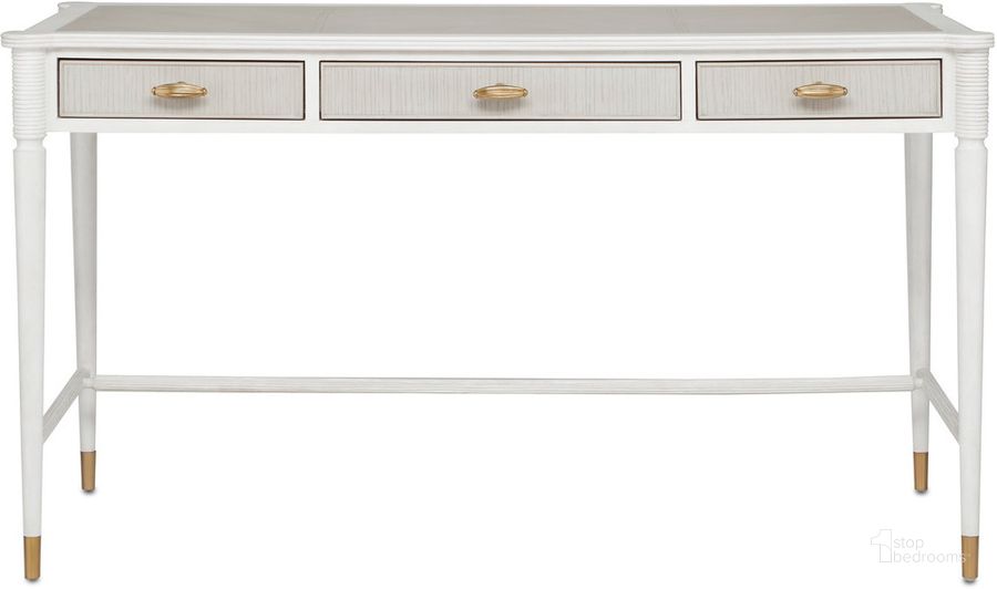 The appearance of Aster White Desk designed by Currey & Company in the modern / contemporary interior design. This white piece of furniture  was selected by 1StopBedrooms from Winterthur Collection to add a touch of cosiness and style into your home. Sku: 3000-0190. Product Type: Desk. Material: Brass. Image1