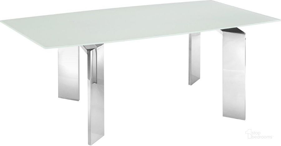 The appearance of Astor Dining Table With Stainless Base and White Top designed by Casabianca Home in the modern / contemporary interior design. This white piece of furniture  was selected by 1StopBedrooms from Astor Collection to add a touch of cosiness and style into your home. Sku: TC-MFIX05WHT. Table Base Style: Double Pedestal. Product Type: Dining Table. Table Top Shape: Rectangular. Material: Stainless Steel. Size: 71.