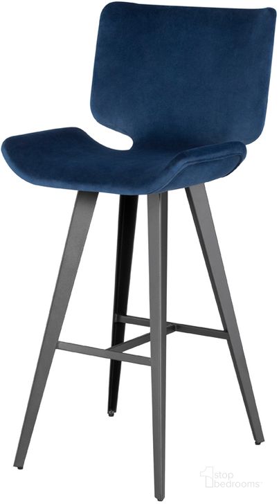 The appearance of Astra Petrol Fabric Bar Stool designed by Nuevo in the modern / contemporary interior design. This petrol piece of furniture  was selected by 1StopBedrooms from Astra Collection to add a touch of cosiness and style into your home. Sku: HGNE250. Material: Fabric. Product Type: Barstool. Image1