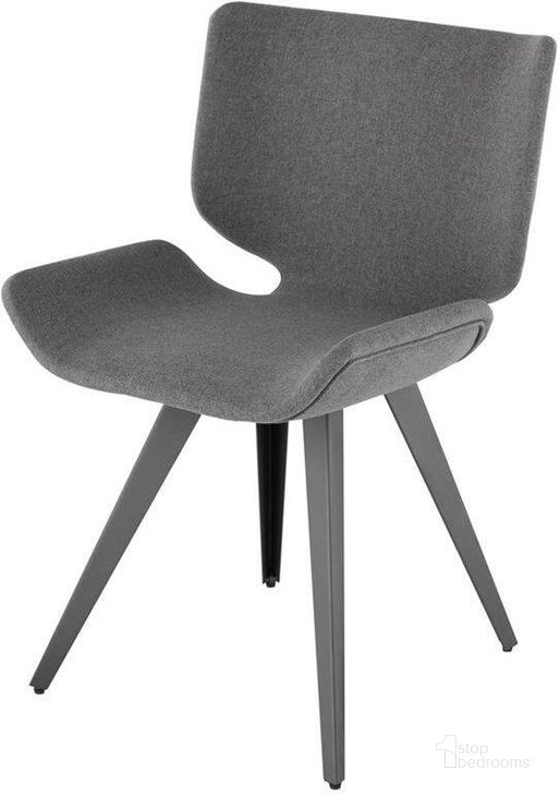 The appearance of Astra Shale Grey Fabric Dining Chair designed by Nuevo in the modern / contemporary interior design. This shale grey piece of furniture  was selected by 1StopBedrooms from Astra Collection to add a touch of cosiness and style into your home. Sku: HGNE129. Material: Fabric. Product Type: Dining Chair. Image1