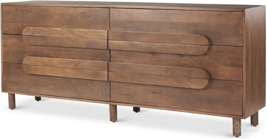 The appearance of Astrid Medium Brown Solid Wood 6 Drawer Sideboard designed by Mercana in the modern / contemporary interior design. This brown piece of furniture  was selected by 1StopBedrooms from Astrid Collection to add a touch of cosiness and style into your home. Sku: 69940. Material: Wood. Product Type: Sideboard. Image1