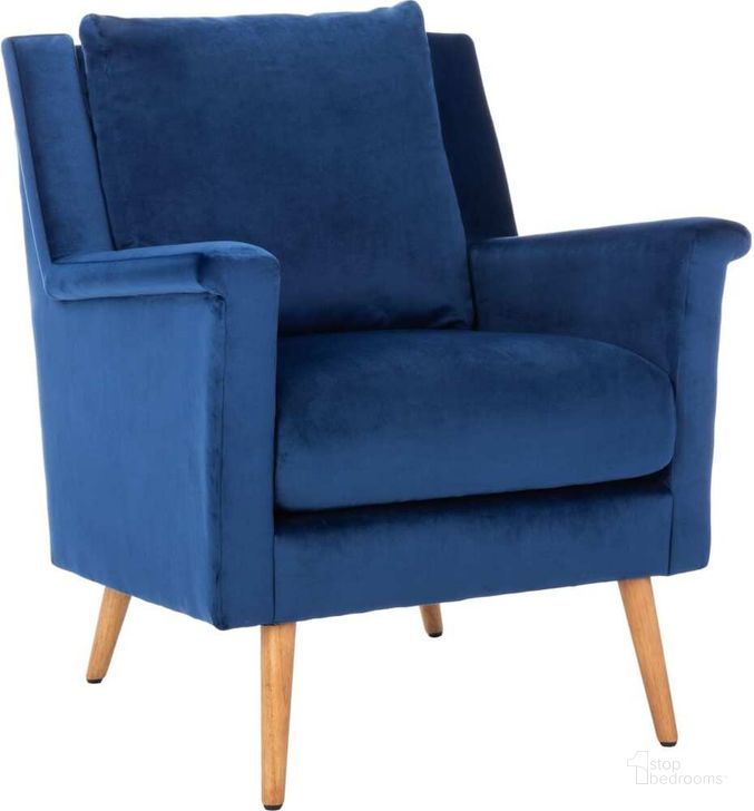 The appearance of Astrid Navy and Natural Mid Century Arm Chair designed by Safavieh in the modern / contemporary interior design. This navy piece of furniture  was selected by 1StopBedrooms from Astrid Collection to add a touch of cosiness and style into your home. Sku: ACH4507A. Material: Wood. Product Type: Accent Chair. Image1
